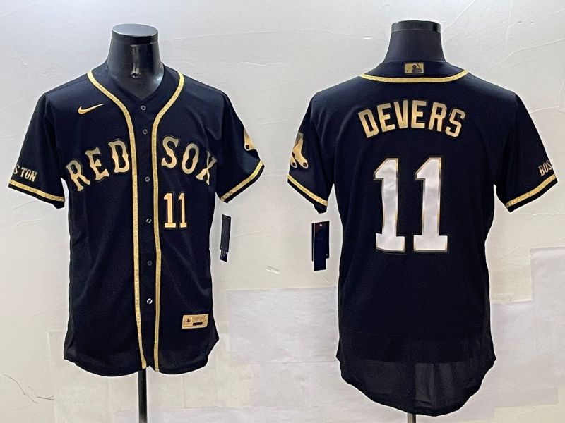 Men Boston Red Sox #11 Devers Black Gold three generations Elite 2025 Nike MLB Jersey style 2